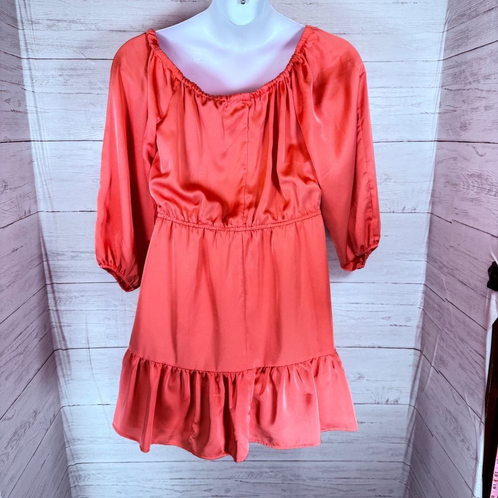 HYFVE Large coral Ruffle babydoll satin mini Dress coquette cottage romantic - Picture 3 of 10